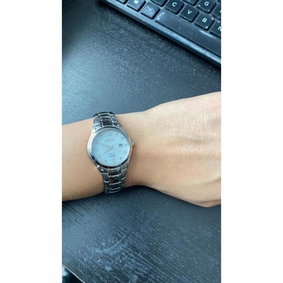 Seiko Women's Solar Mother of Pearl Dial Stainless Steel Watch - Picture 2 of 5